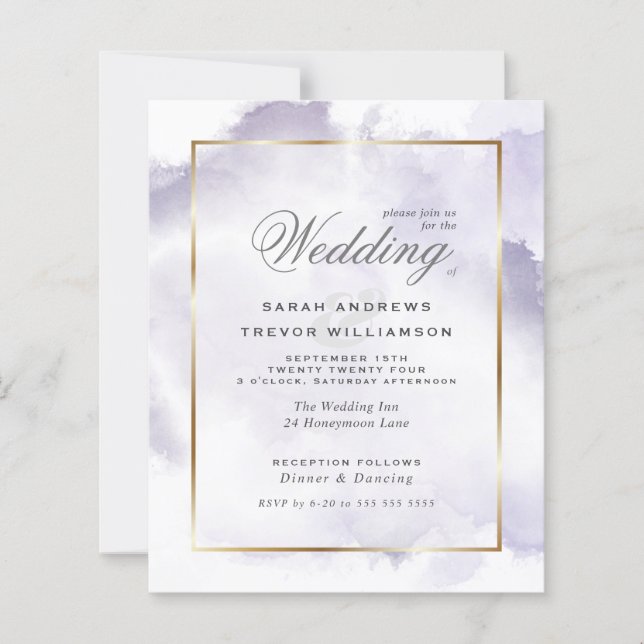 Budget Wedding Amethyst Lilac Watercolor Wash  (Front)
