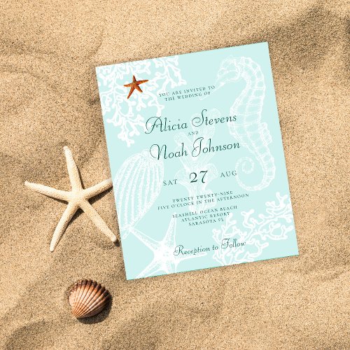 Budget wedding beach destination invitation