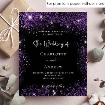 Budget Wedding Black Purple Glitter Invitation by Thunes at Zazzle