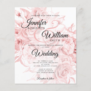 Budget Wedding Black & Rose Gold Floral Invitation Flyer