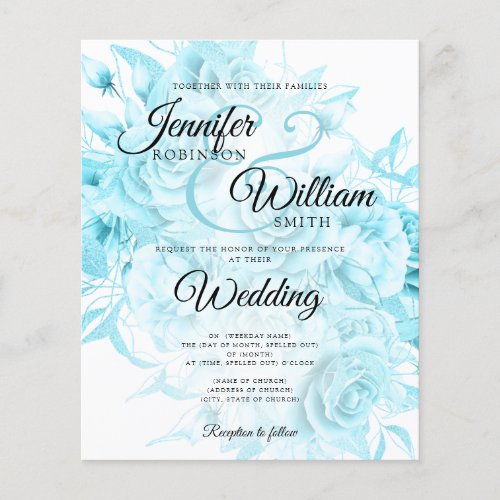 Budget Wedding Black  Teal Floral Invitation  Flyer