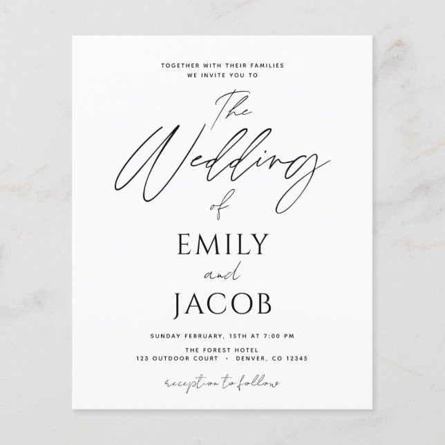 Budget Wedding Black White Script Typography (Front)