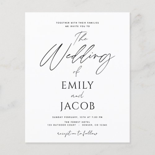 Budget Wedding Black White Script Typography Flyer
