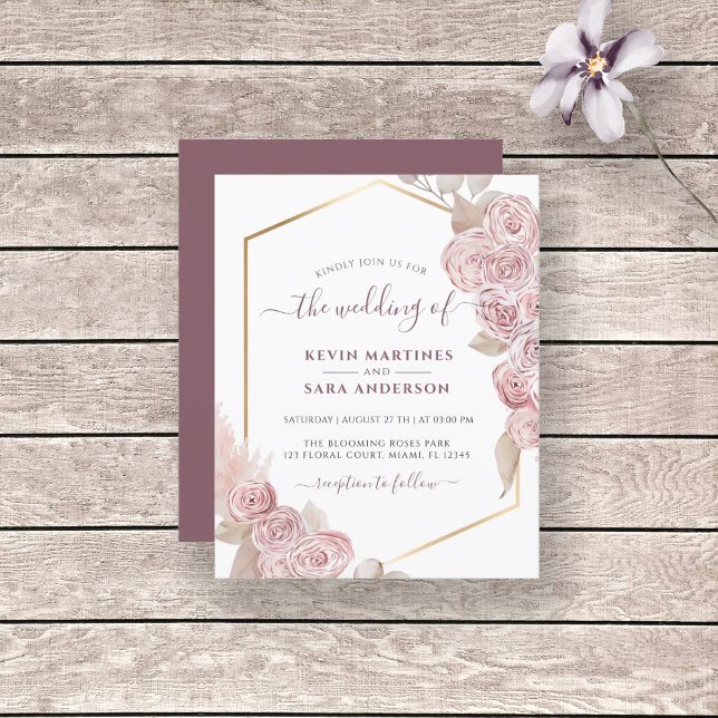 Budget Wedding Blush Pink Floral Gold Invitation (Creator Uploaded)
