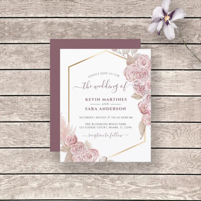 Budget Wedding Blush Pink Floral Gold Invitation Zazzle