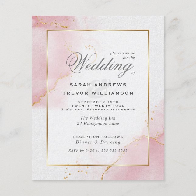 Budget Wedding Blush Pink Gold Abstract Marbled  I (Front)