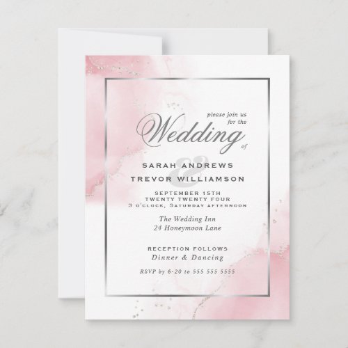 Budget Wedding Blush Pink Silver Abstract Invitation