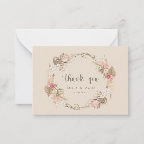 Budget wedding Boho floral wreath thank you Note Card