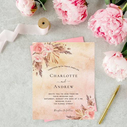 Budget Wedding boho pampas grass rose gold