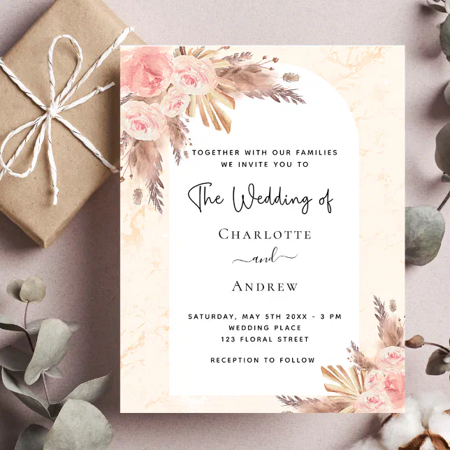 Budget wedding boho pampas rose blush invitation | Zazzle