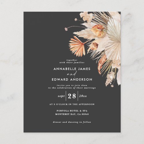 budget wedding botanical pampas grass invitation