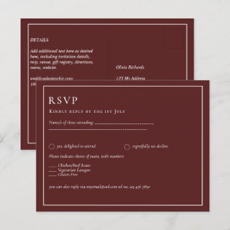 BUDGET Wedding Burgundy Deep Red Monochrome Text Postcard