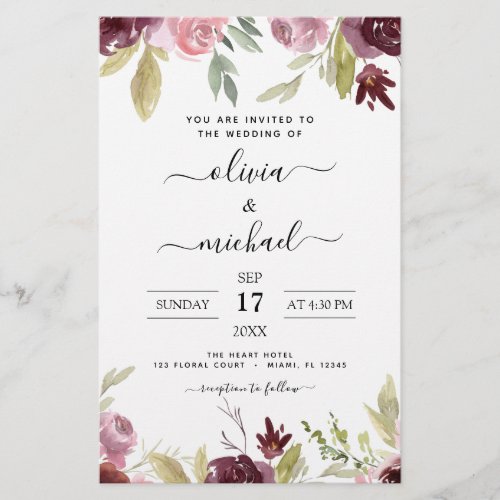 Budget Wedding Burgundy Pink Floral Invitation