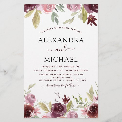 Budget Wedding Burgundy Pink Floral Invitation