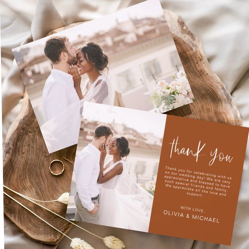 Budget Wedding Burnt Orange Photo Thank You Cards