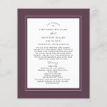 Budget Wedding Ceremony Elegant Purple Program<br><div class="desc">Elegant purple budget wedding program design features a beautiful chic border in luxury purple that includes an elegant petite white border. Personalize wedding ceremony details for your guests in chic charcoal gray calligraphy lettering and script set on a white background. The back of the card matches with purple on crisp...</div>