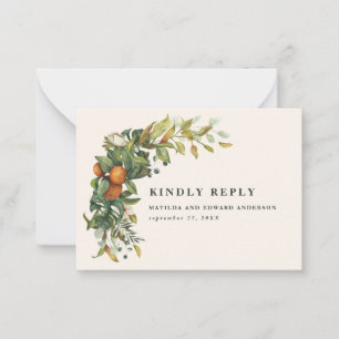 budget wedding citrus botanical modern RSVP card