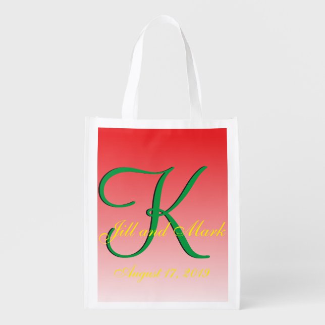 Budget Wedding Crimson Red Thrifty Savings Reusable Grocery Bag (Front)