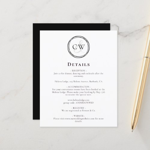 BUDGET Wedding Details Monogram Enclosure Card