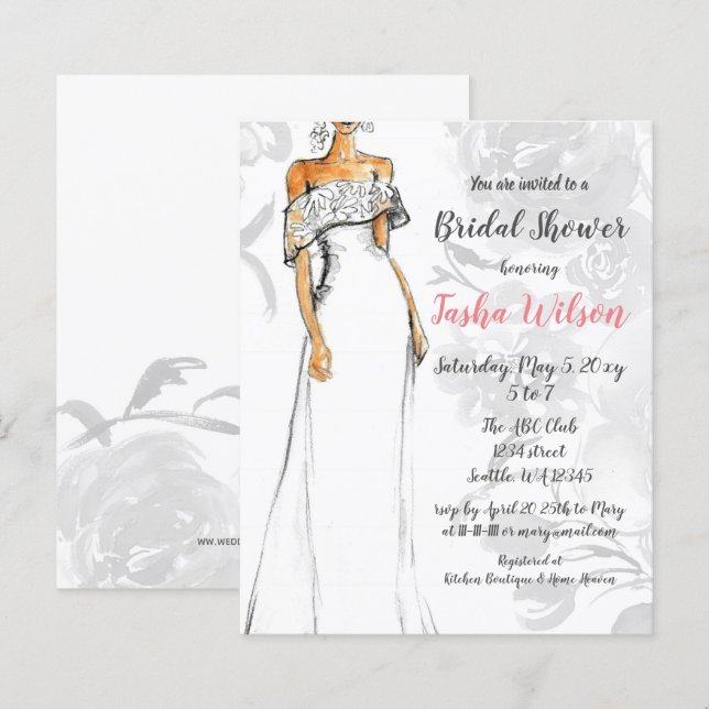 Budget Wedding Dress Bridal Shower Invitation (Front/Back)