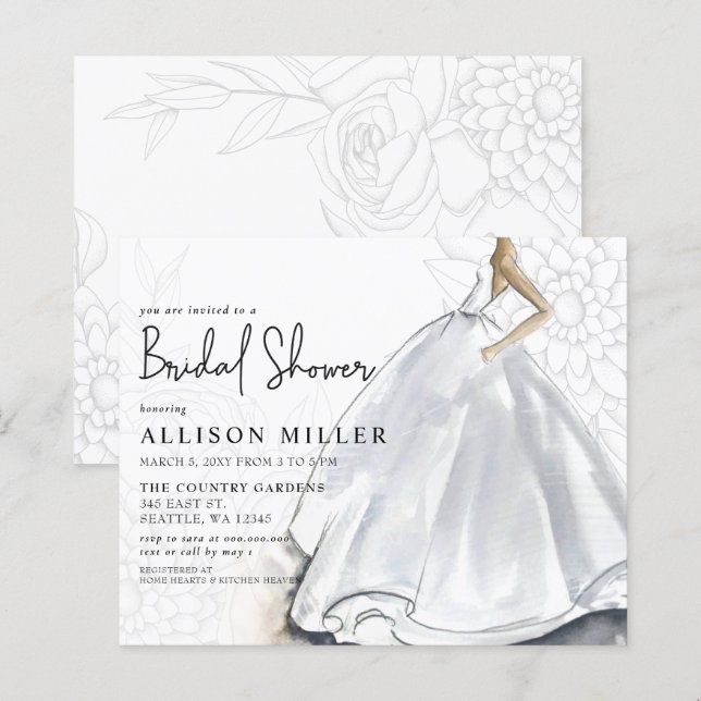 Budget Wedding Dress Bridal Shower Invitation (Front/Back)