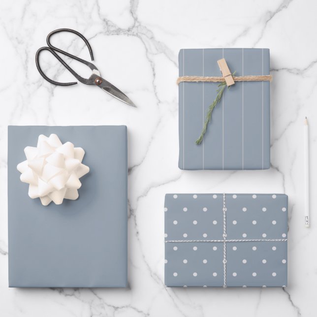 BUDGET WEdding Dusty Blue Monochrome Wrapping Paper Sheets (Front)