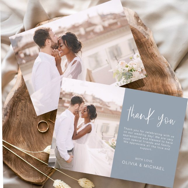 Budget Wedding Dusty Blue Photo Thank You Cards Flyer (Creator Uploaded)