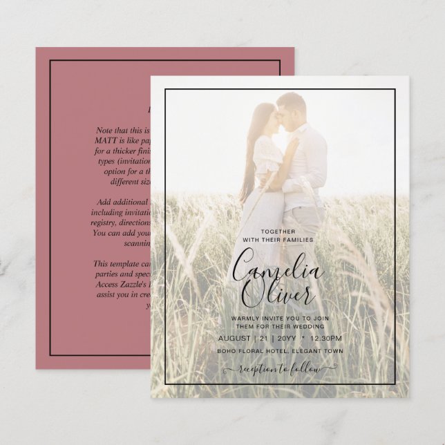 BUDGET Wedding Dusty Rose Photo OVERLAY  (Front/Back)