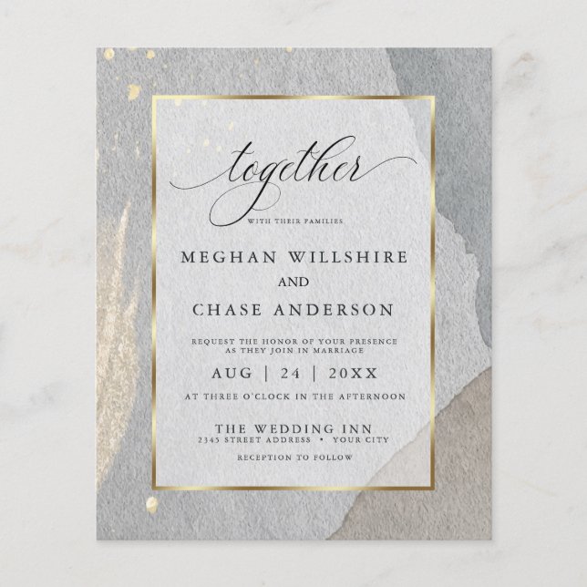 Budget Wedding Elegant Pale Gray Abstract Splash (Front)
