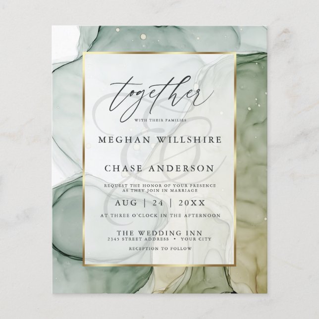 Budget Wedding Elegant Pale Sage  Abstract Ink (Front)