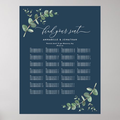 Budget Wedding Eucalyptus botanical find your seat Poster