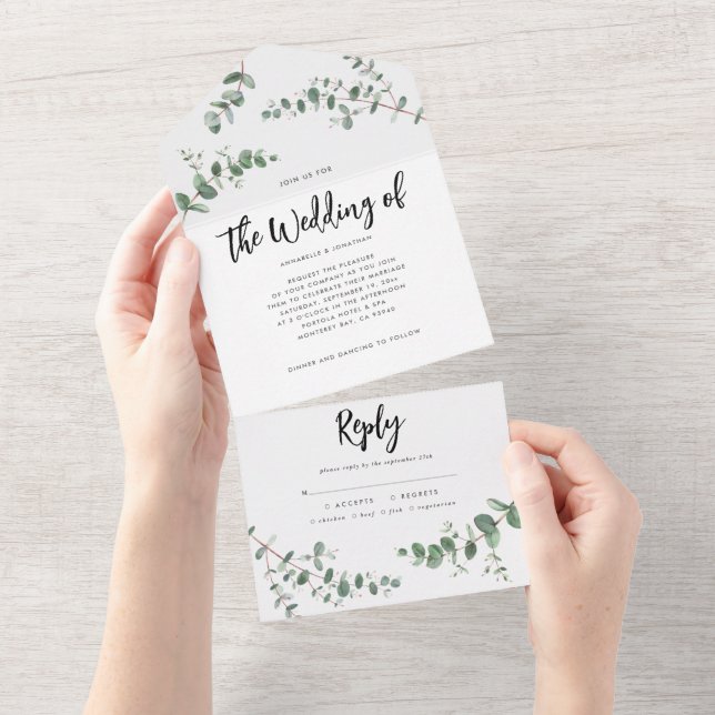 Budget Wedding Eucalyptus botanical invite + rsvp (Tearaway)