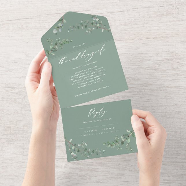 Budget Wedding Eucalyptus botanical invite + rsvp (Tearaway)