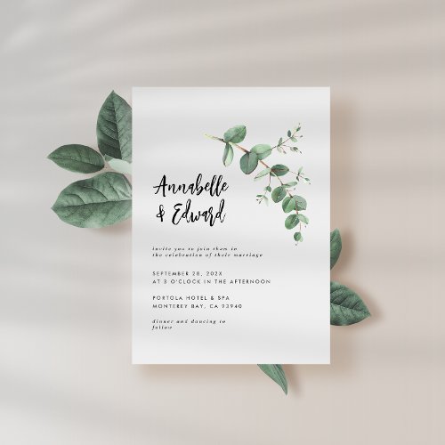 budget Wedding eucalyptus details and invitation 