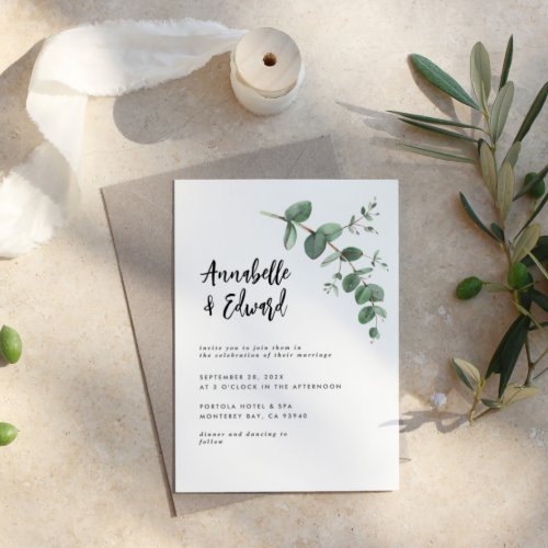 budget Wedding eucalyptus details and invitation Flyer