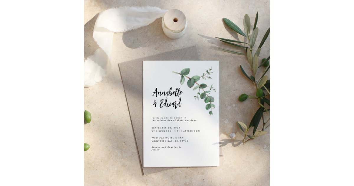 budget Wedding eucalyptus details and invitation Flyer | Zazzle