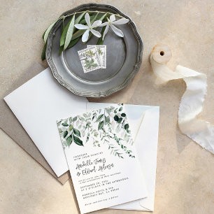 Budget Wedding eucalyptus details, invitation chic
