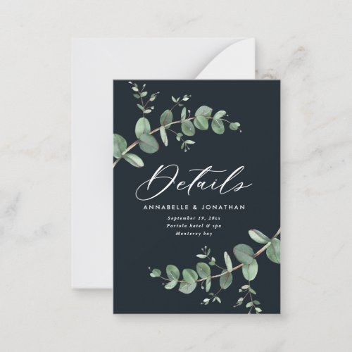 budget wedding eucalyptus elegant black details note card