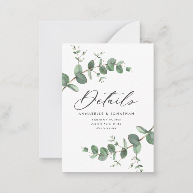 budget wedding eucalyptus green details  note card (Front)