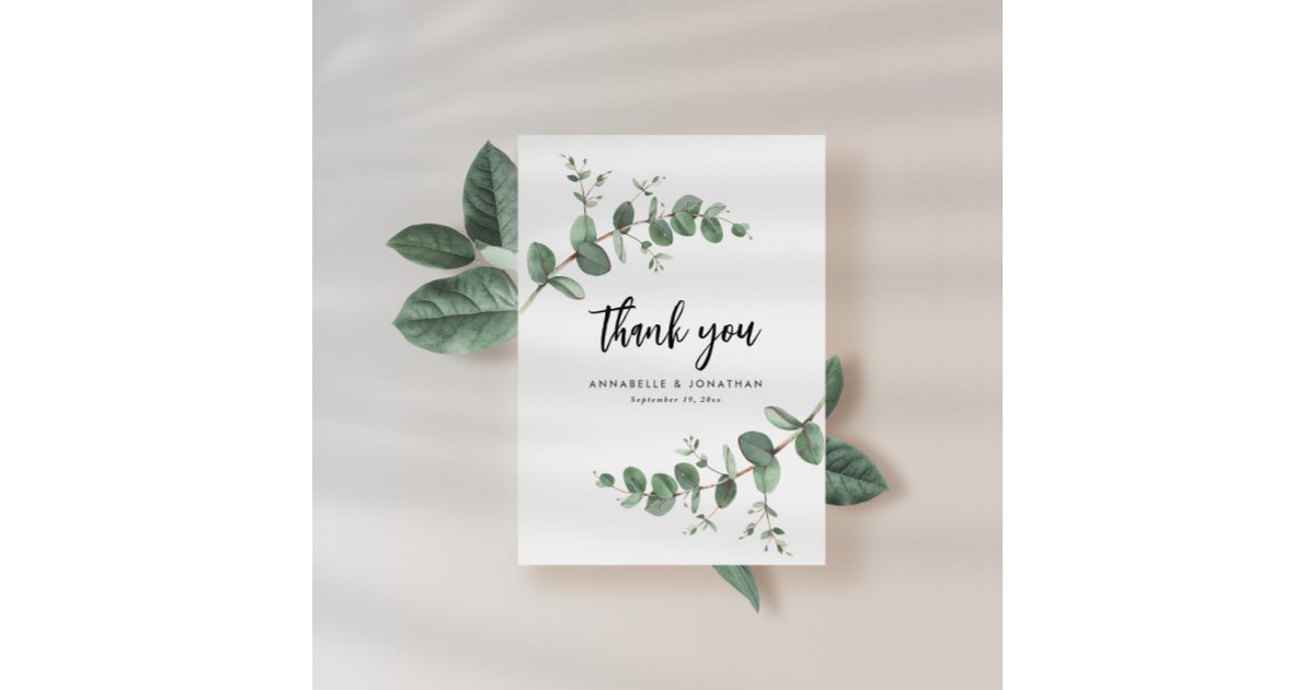 budget wedding eucalyptus green details thank you note card | Zazzle