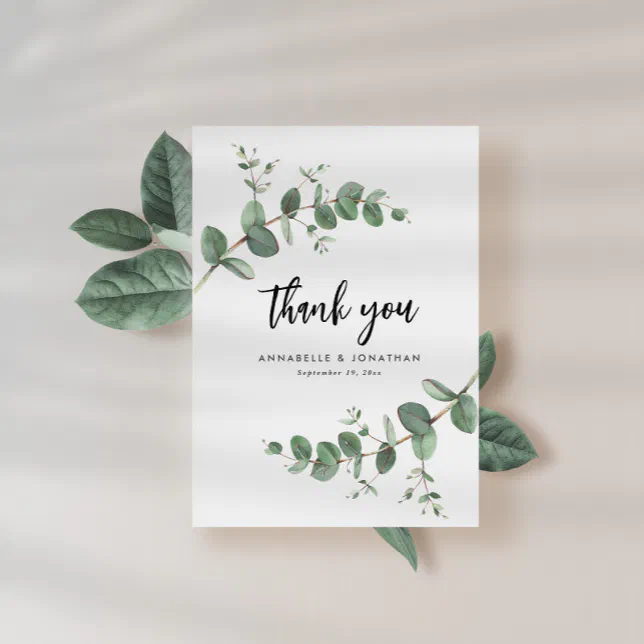 budget wedding eucalyptus green details thank you note card | Zazzle
