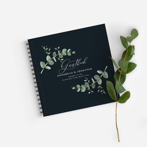 Budget wedding eucalyptus rustic black guest book