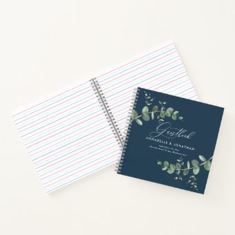 Budget wedding eucalyptus rustic blue guest book | Zazzle