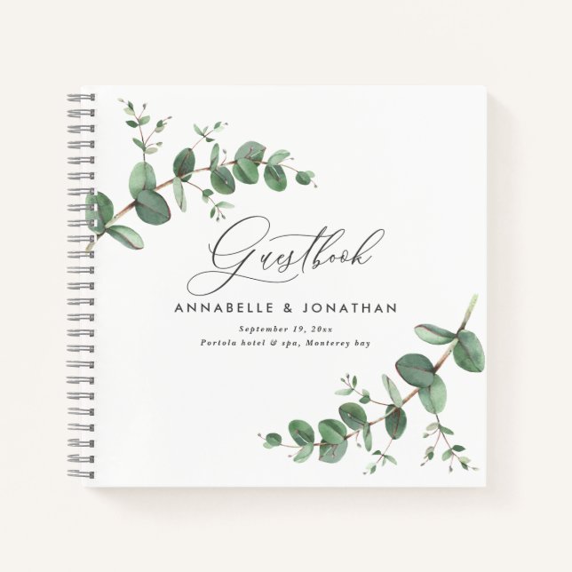 budget wedding eucalyptus rustic simple guest book (Front)