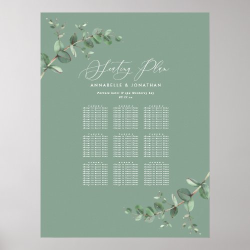 Budget Wedding Eucalyptus sage green seating plan Poster