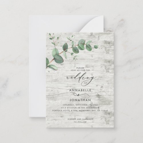budget Wedding Eucalyptus white wood Invitation