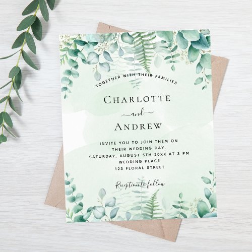 Budget wedding eucalyptus woodland invitation