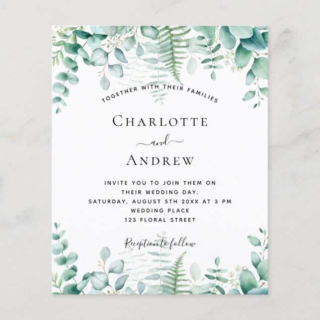 Budget wedding eucalyptus woodland invitation (Front)