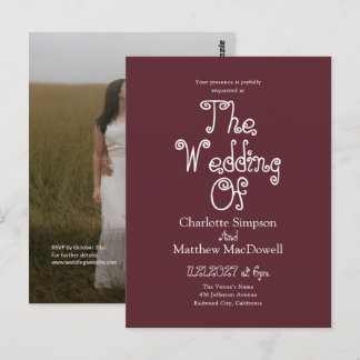 Budget Wedding Fancy 2 Photo QR Code Burgundy Postcard
