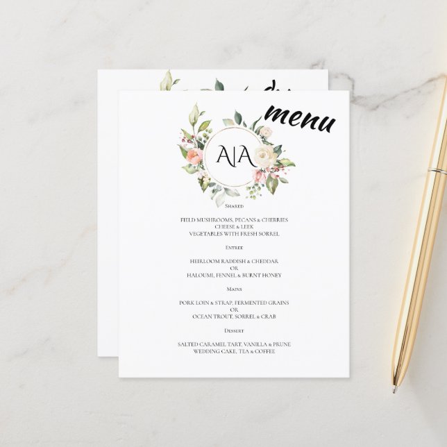Budget/Wedding/Flat Menu. (Front/Back In Situ)